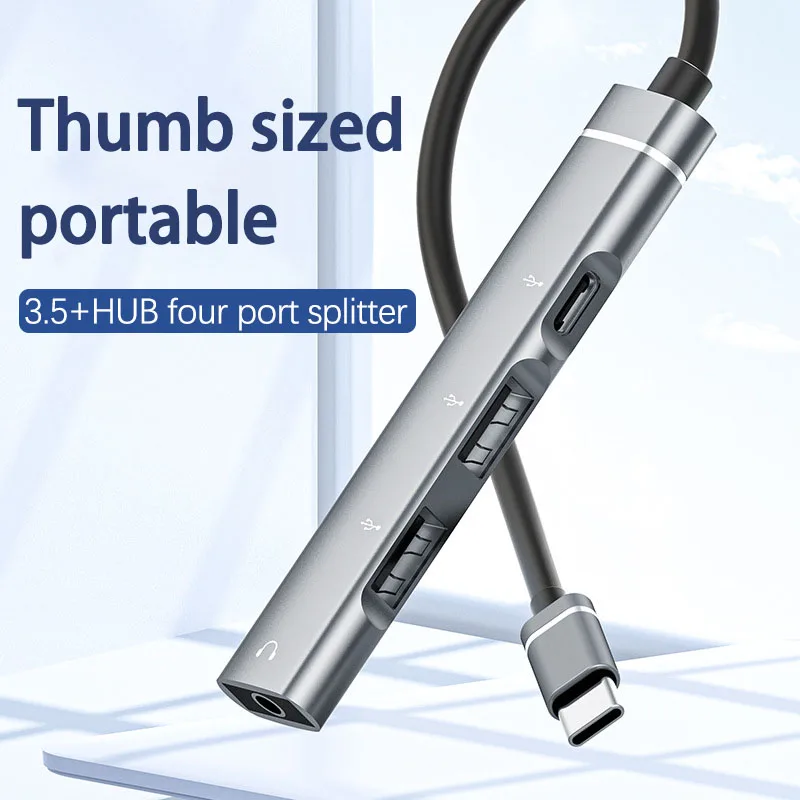 

UTHAI AJN Type-C to 3.5 Headphone Docking Station Metal USB HUB Digital Adapter Dual USB Data Transfer Conversion