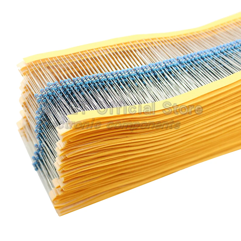 100pcs 1/4W ตัวต้านทานฟิล์มโลหะองค์ประกอบ 1% 0.25W 1K 1.5K 2.2K 4.7K 10K 22K 47K 100K 470k 100 220 4K7 OHM 5 สีแหวนตัวต้านทาน