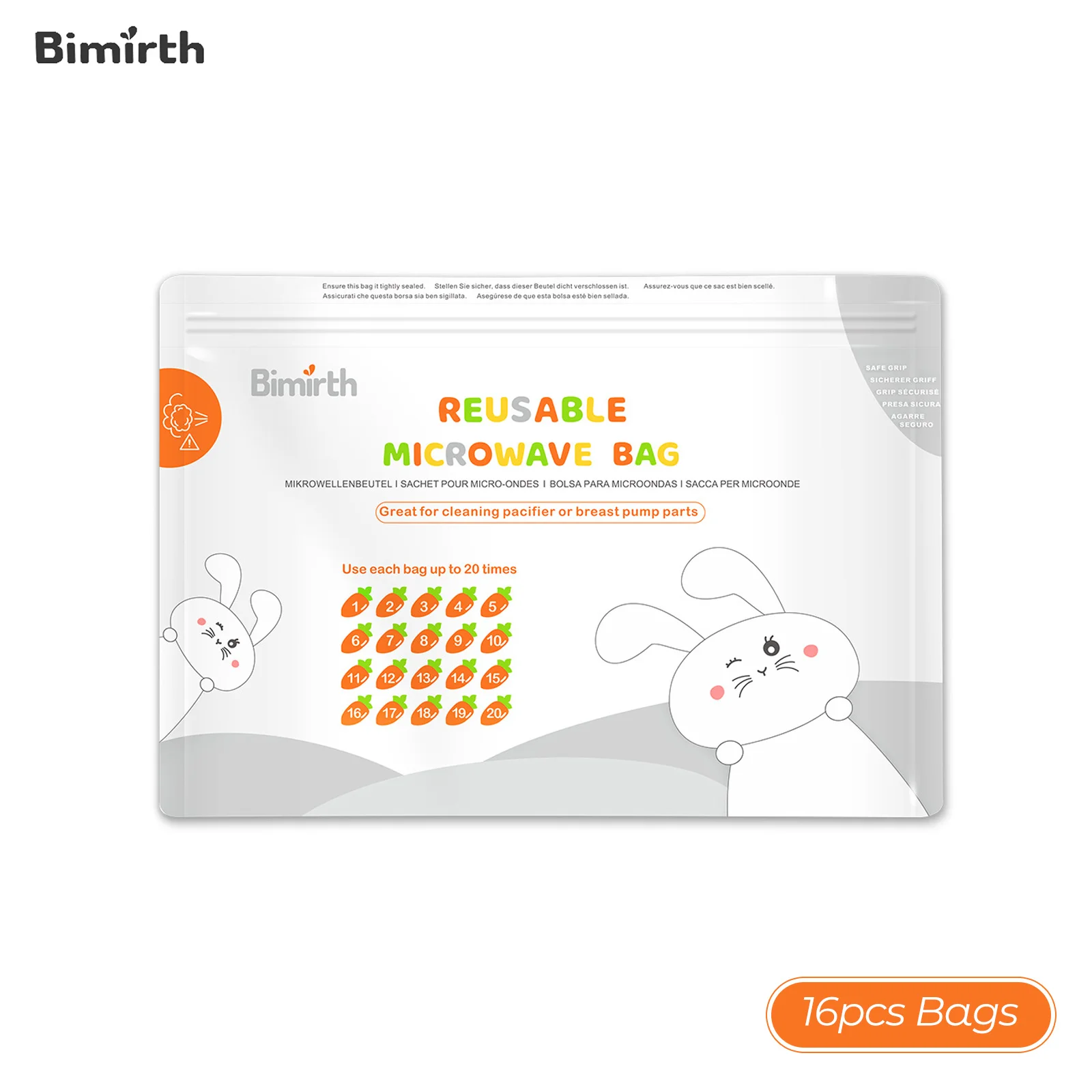 Bimirth S5005 Reusable Microwave Sterilizer Bags Steam Sterilization Bags for Baby Bottles Breast Pump Teethers Pacifiers 16pcs