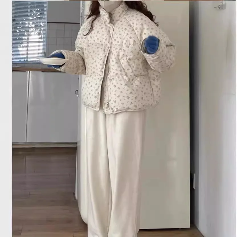 Cappotti trapuntati a maniche lunghe con colletto alla coreana semplice allentato quotidiano stampato casual alla moda da donna Abbigliamento invernale femminile Parka Top