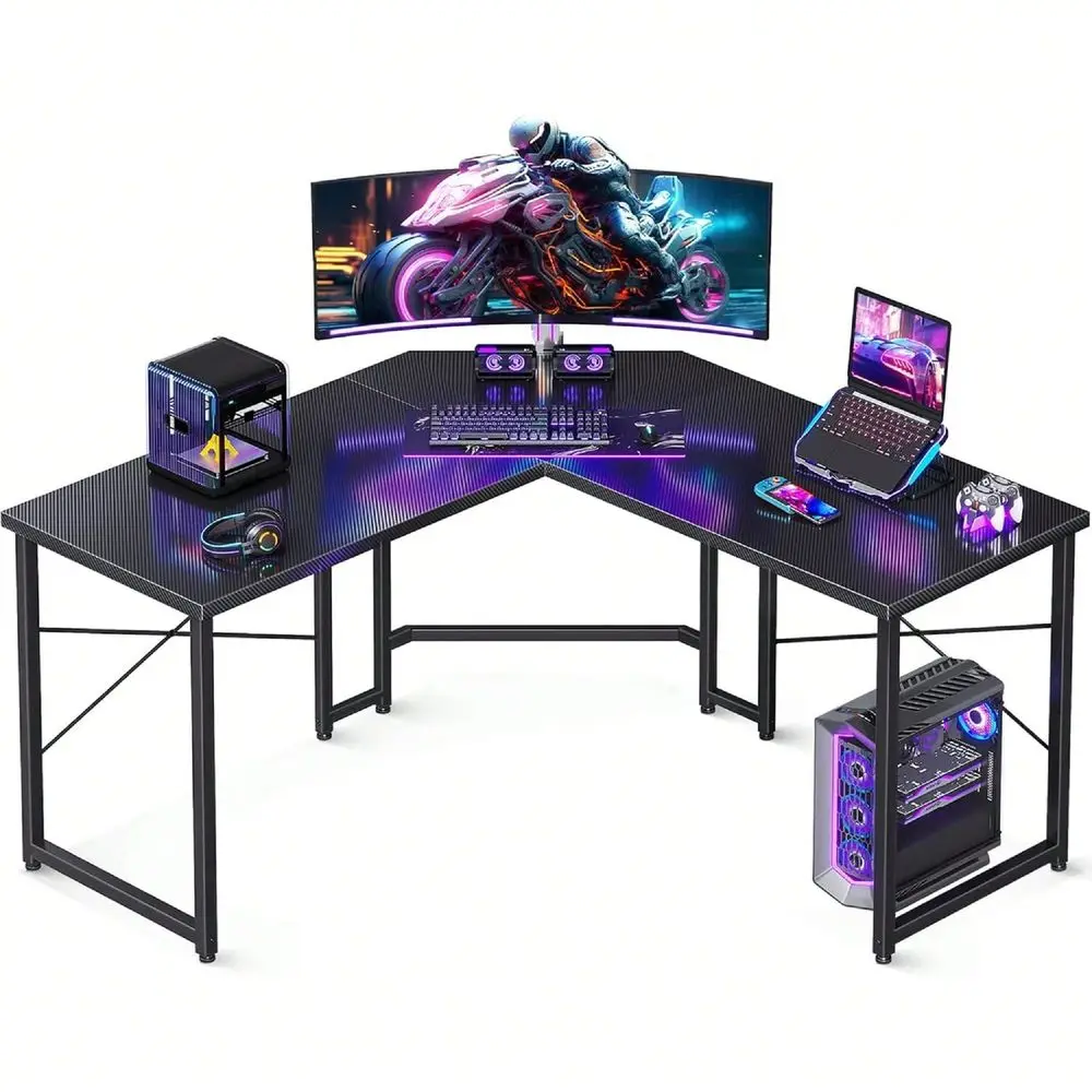Shaped Gaming Desk, Corner Desk Gaming Table For Home Office, Computer Desk Sturdy Writing Workstation For Small Space, Easy To