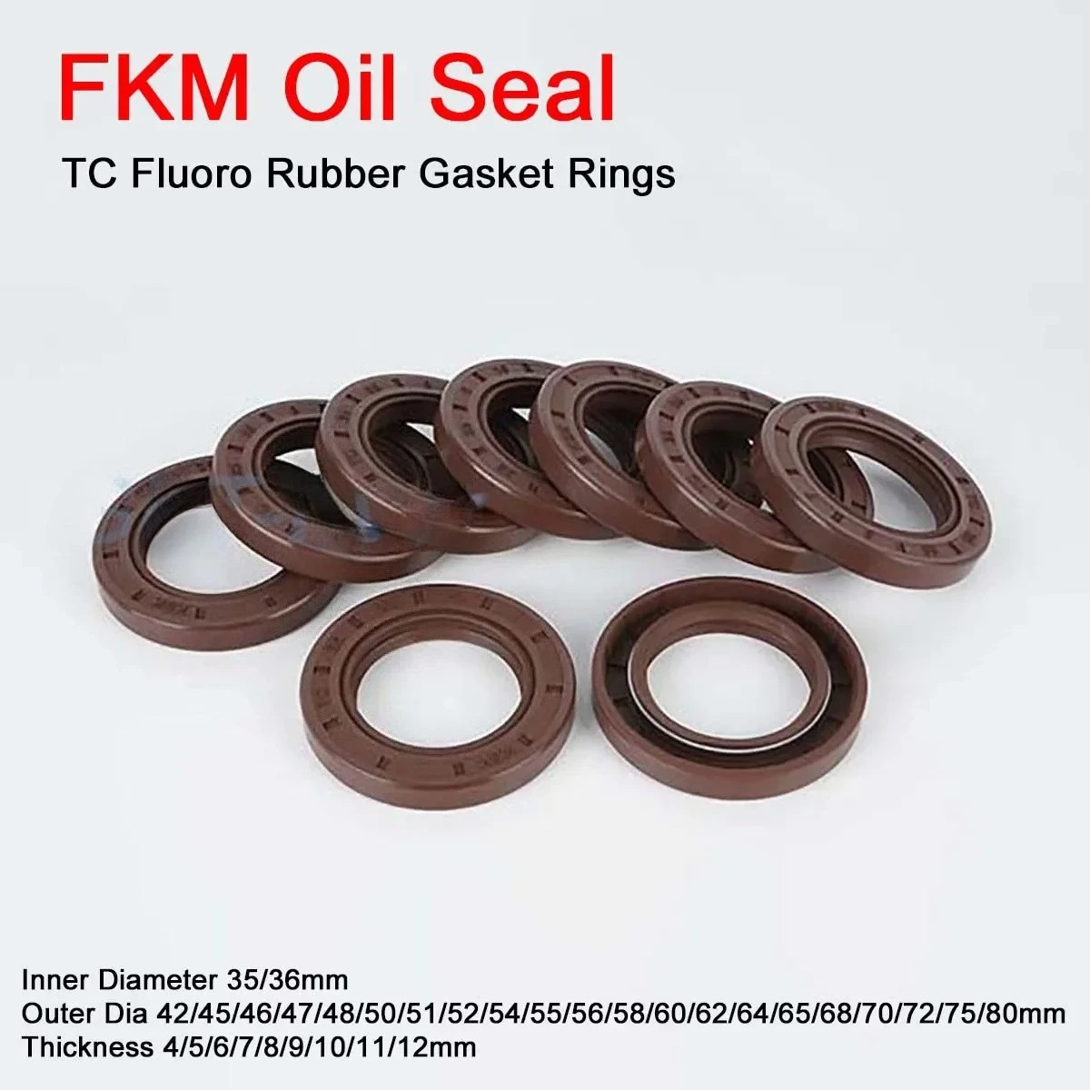 

1Pcs FKM Framework Oil Seal ID 35mm/36mm OD 42-80mm THK 4-12mm TC Fluoro Rubber Gasket Rings Cover Double Lip with Spring