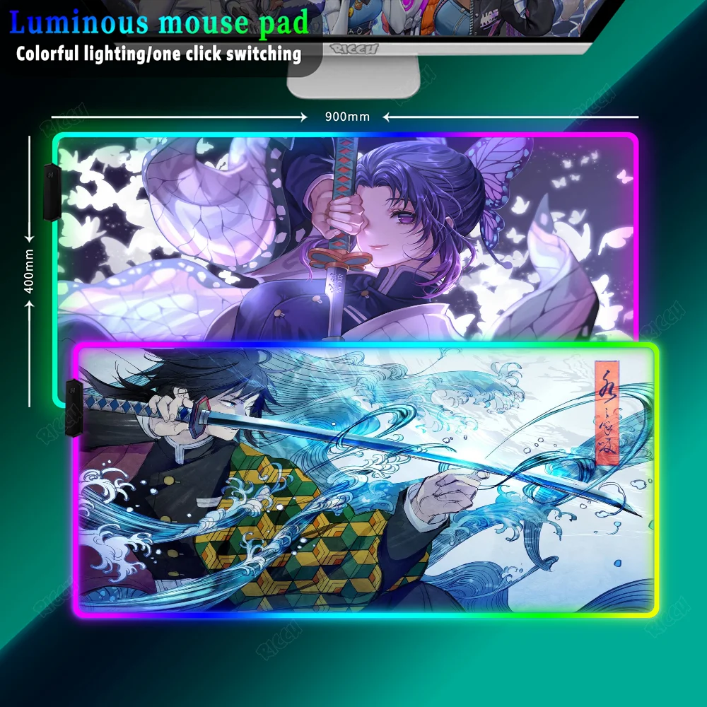 

Mousepad Big Kimetsu No Yaiba Mausepad 1200x600MM Demon Slayer Anime RGB Gaming Mouse Pad LED Backlit Deskpad Keyboard Desk Mat