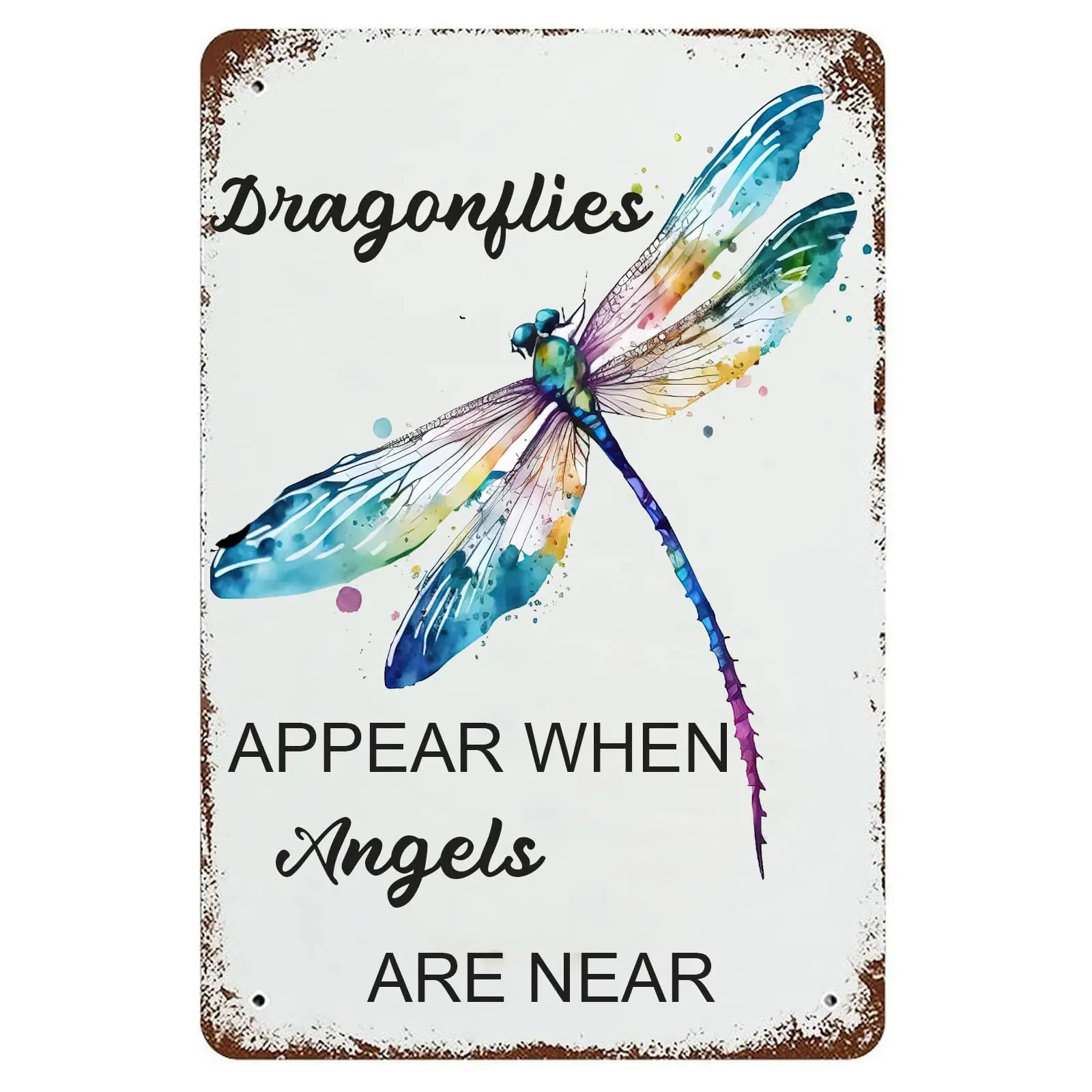 Dragonfly Tin Sign Vintage Garden Decor-Dragonflies Appear When Angels Are Near Metal Signs Funny Dragonfly Wall Art for Ho sign