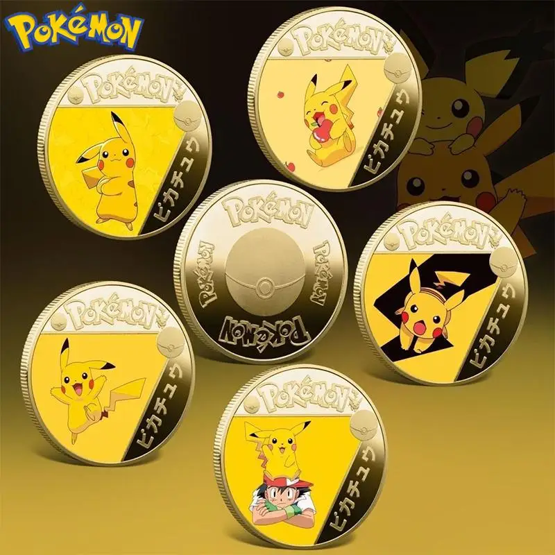 

40MM Pokemon Anime Pikachu Medallion Commemorative Metal New Crafts Kawaii Gold Commemorative Gift Set Birthday Gift The Coin