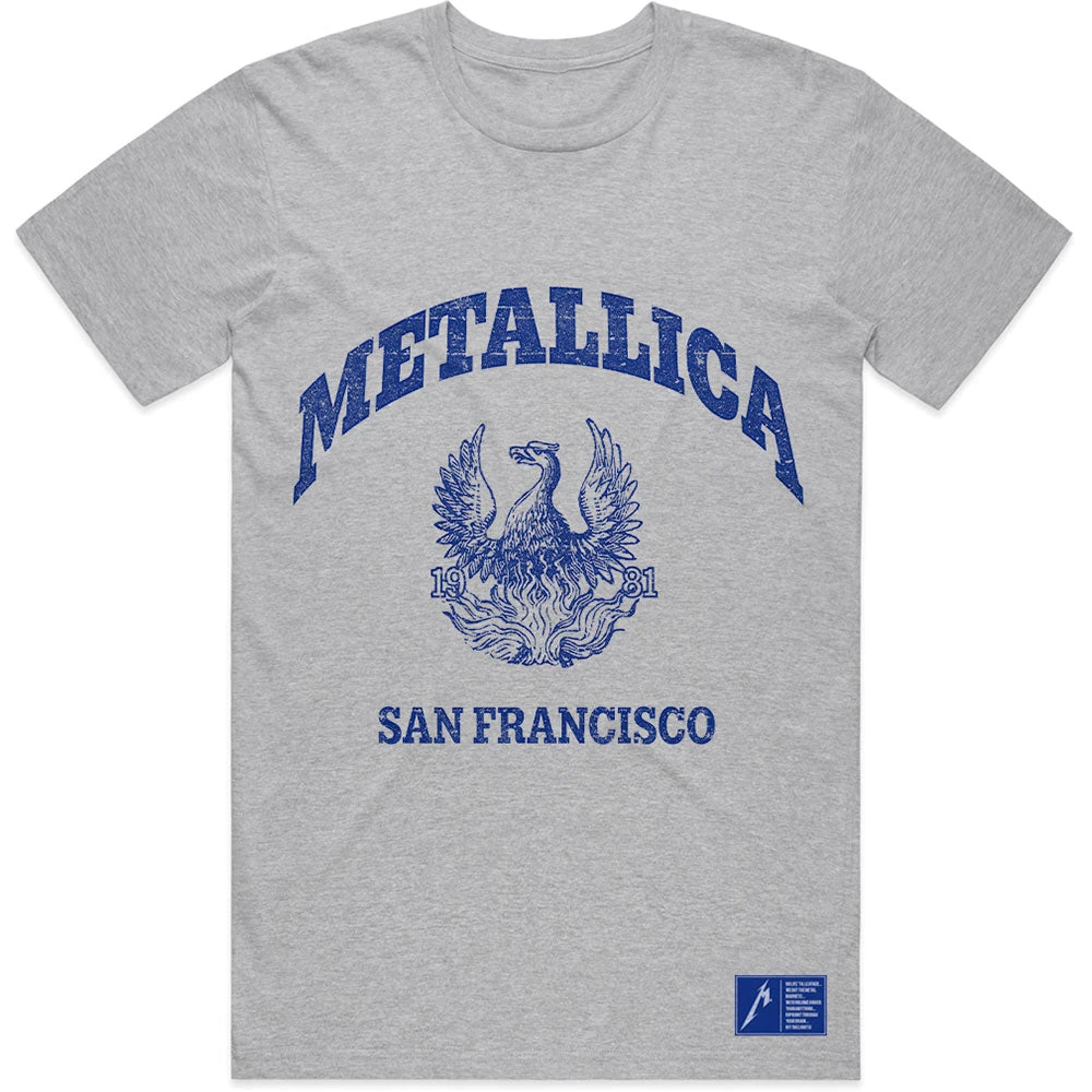 College Crest Metallica Band T-Shirt Baumwolle Grafik-T-Shirt Herren Damen Sommer Streetwear