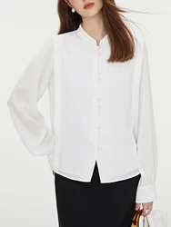 FSLE New Chinese Style Pure White Elegant Fake Two-pieces Shirt For Female 2024 Autumn New Design Versatile Casual Top 24FS13059