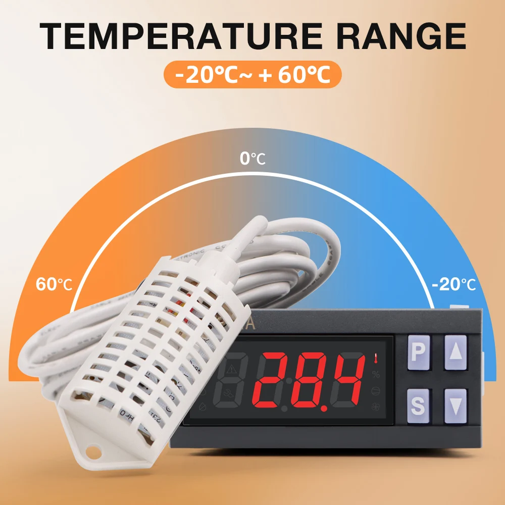 LCD Display Incubation Temperature and Humidity Controller 7801A Incubator Accuracy Thermostat Moisture Control  with 2m Sensor