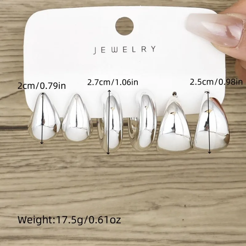 6pcs Fashionable, Creative, and Personalized C-shaped Water Droplets with Large Glossy Bean Earrings and Earrings for Women