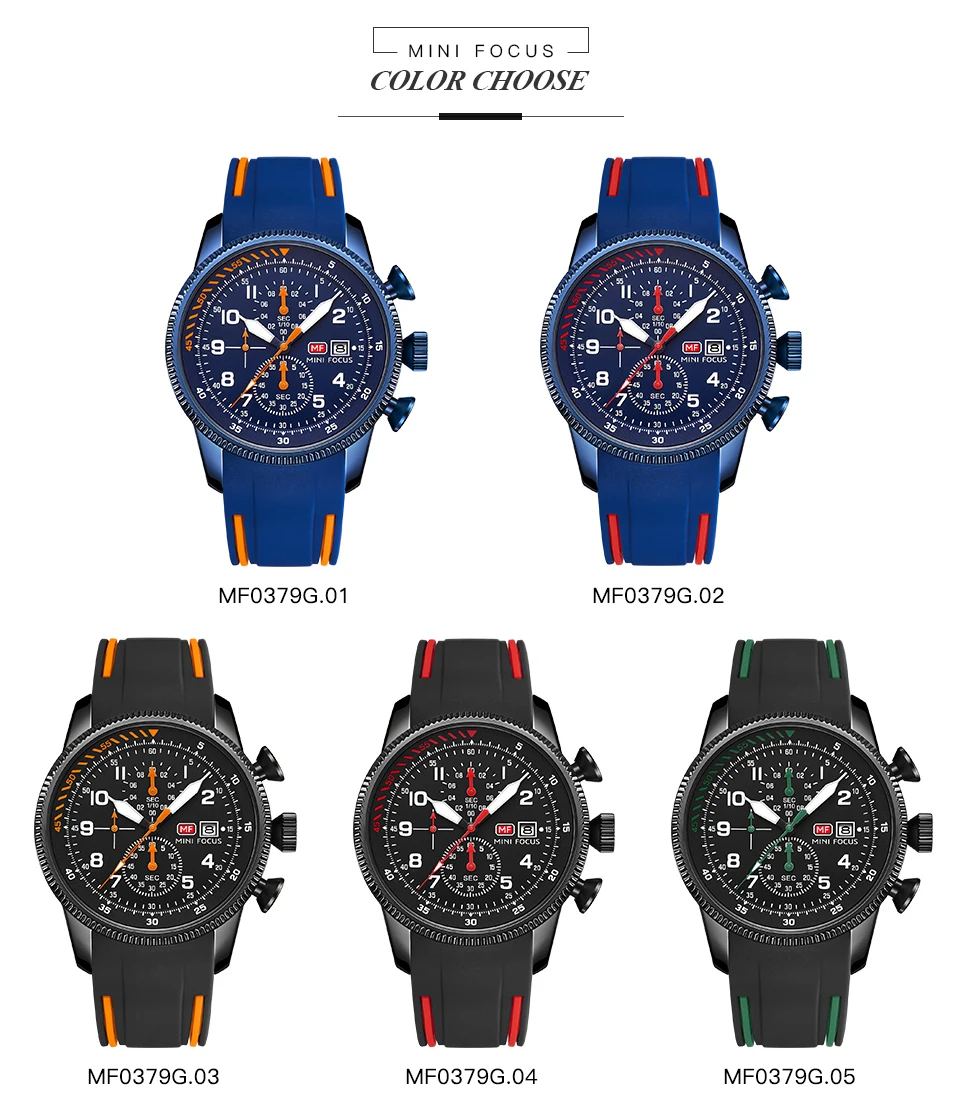 MINI FOCUS Electronic Quartz Mens Watches Auto Date Wristwatch Water Resistant Clock Gift for Men Relogio Masculino 0379G