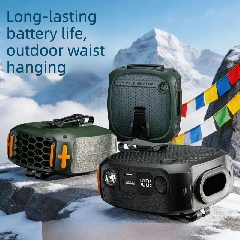 

Large capacity waist fan long battery life digital display neck hanging portable turbo fan emergency flashlight