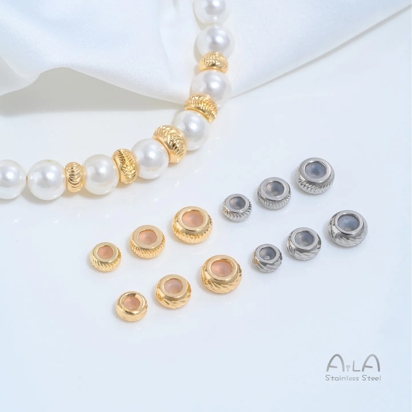 Titanium Steel Diagonal & Spiral Pattern Silicone Positioning Spacer Beads DIY Pearl Bracelet Necklace Jewelry Findings