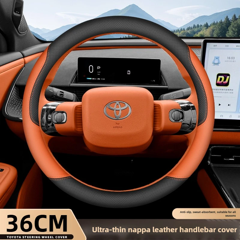 

36CM Leather Car Steering Wheel Cover for Toyota BZ5 BZ3 BZ4 BZ4X Interior Accessories 2026