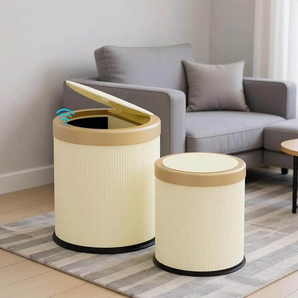 

Automatic Bathroom Trash Can, Touch Motion Sensor Garbage Can with Lid, Smart Trash Bin, Plastic Wastebasket for Bedroom, Office