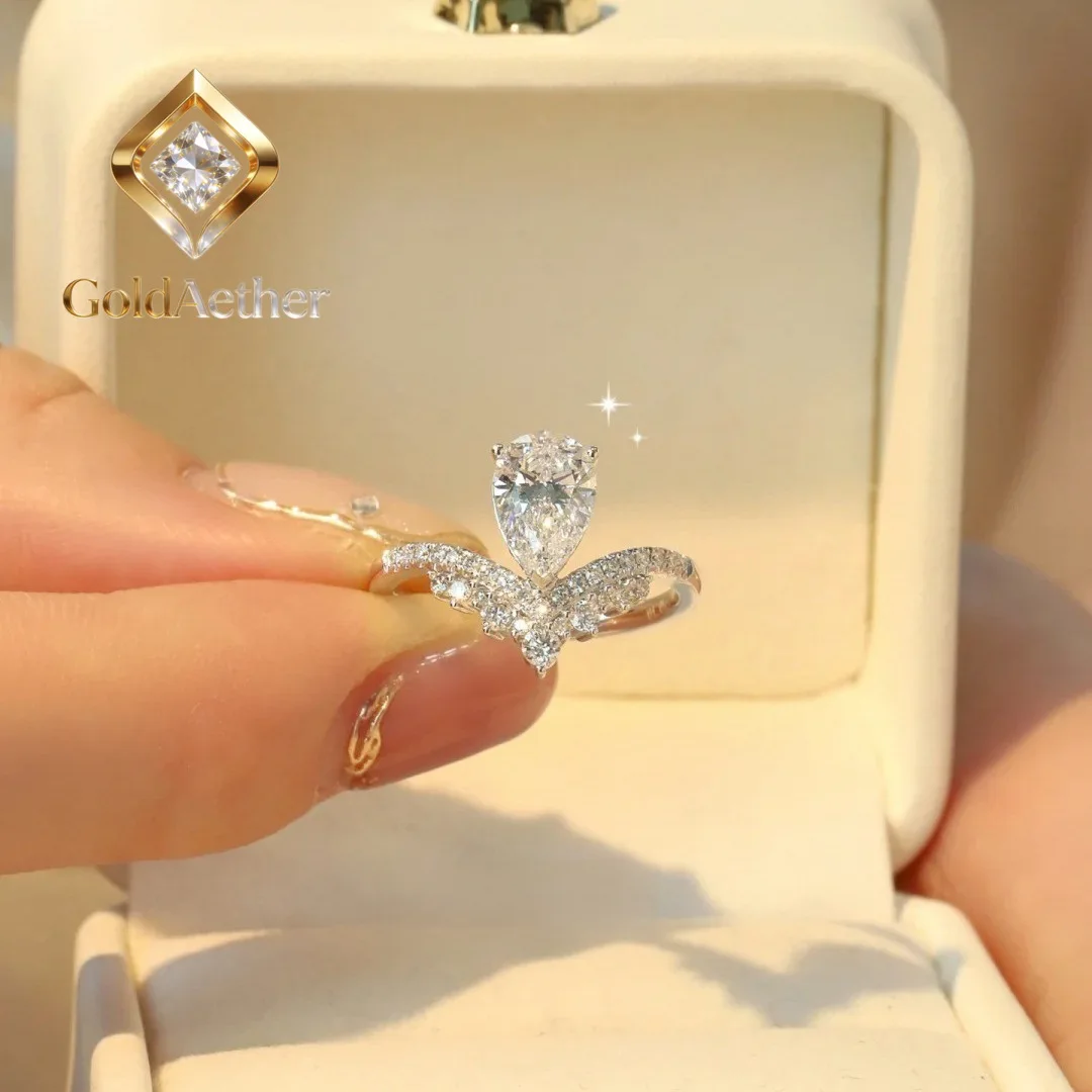 

GoldNouveau 1.5Ct Moissanite Water Drop Ring Women's PT950 Platinum - Timeless durable, perseverance meaning, ideal for self & g