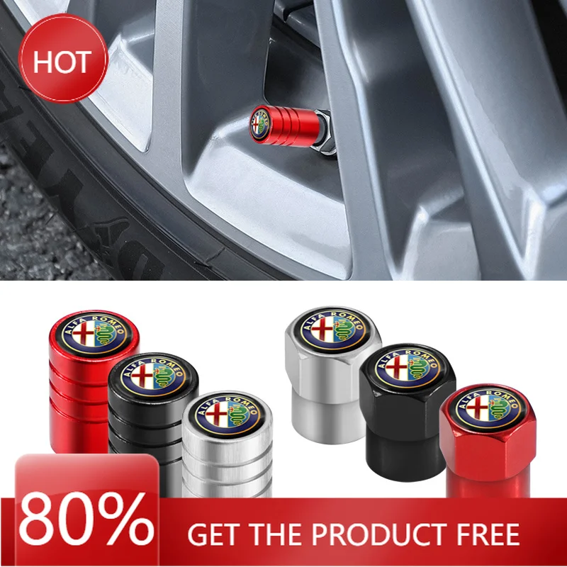 Hub Caps 4Pcs Car Wheel Tire Valve Caps Dust Accessories For Alfa Romeo Giulietta GT 159 147 156 Mito Brera Giulia F1 Stelvio Vo view 2