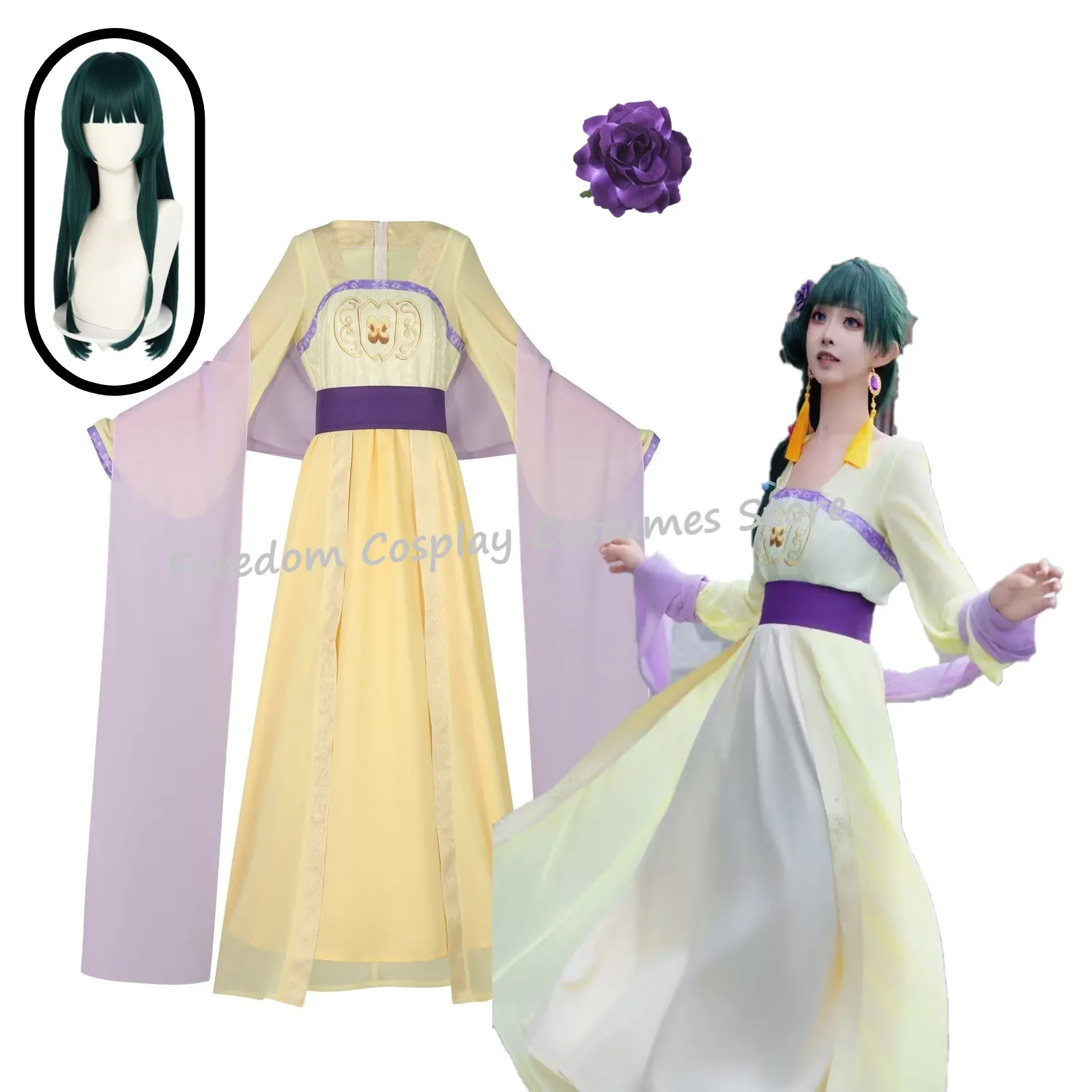 Disfraz de Cosplay de Maomao de la Serie Anime Apothecary Diaries Temporada 2, Peluca Amarilla, Hanfu, Vestidos para Mujer, Disfraz para Navidad y Halloween