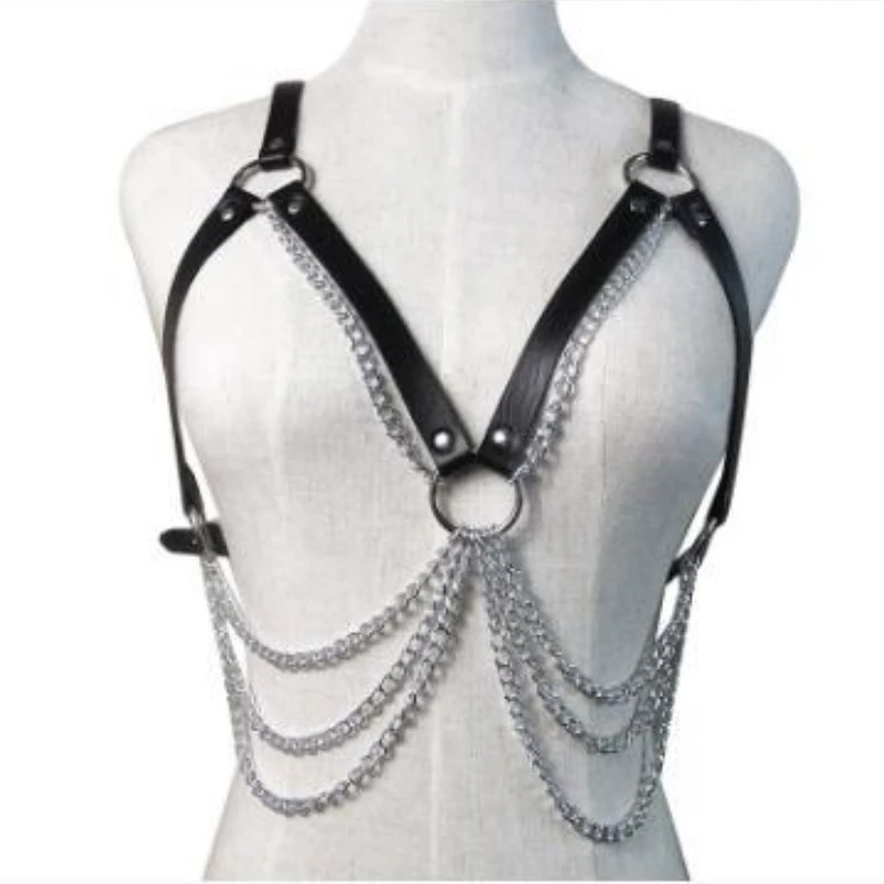 Sexy Garters Metal Chest Chain Body Harness Belts Bdsm Bra Cage Straps Goth Punk Suspenders Harajuku Rock Garter Belt Nightclub