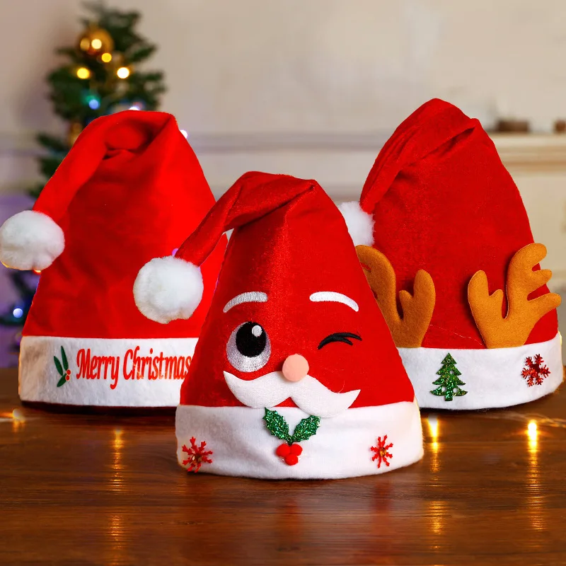 Thick Christmas Hat Red Santa Claus Antler Cap Scarf Christmas Decorations Plush Snowflake White Beard Happy New Year Gift Favor