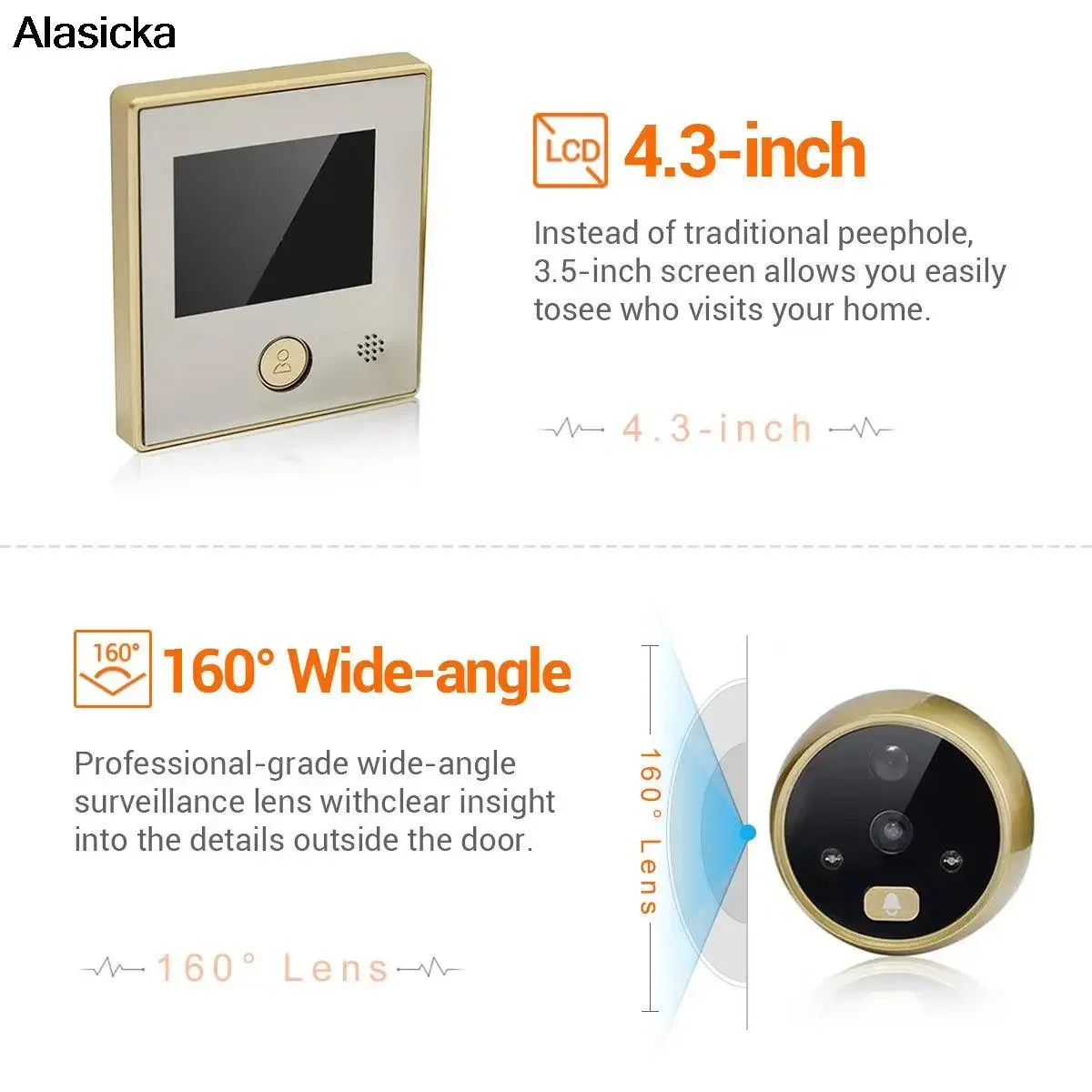 Auto Photo & Video Cats Eye 2.8 Inch LCD Display Smart Video Doorbell Motion Detection Li-ion Battery Nighttime Doorbell Camera