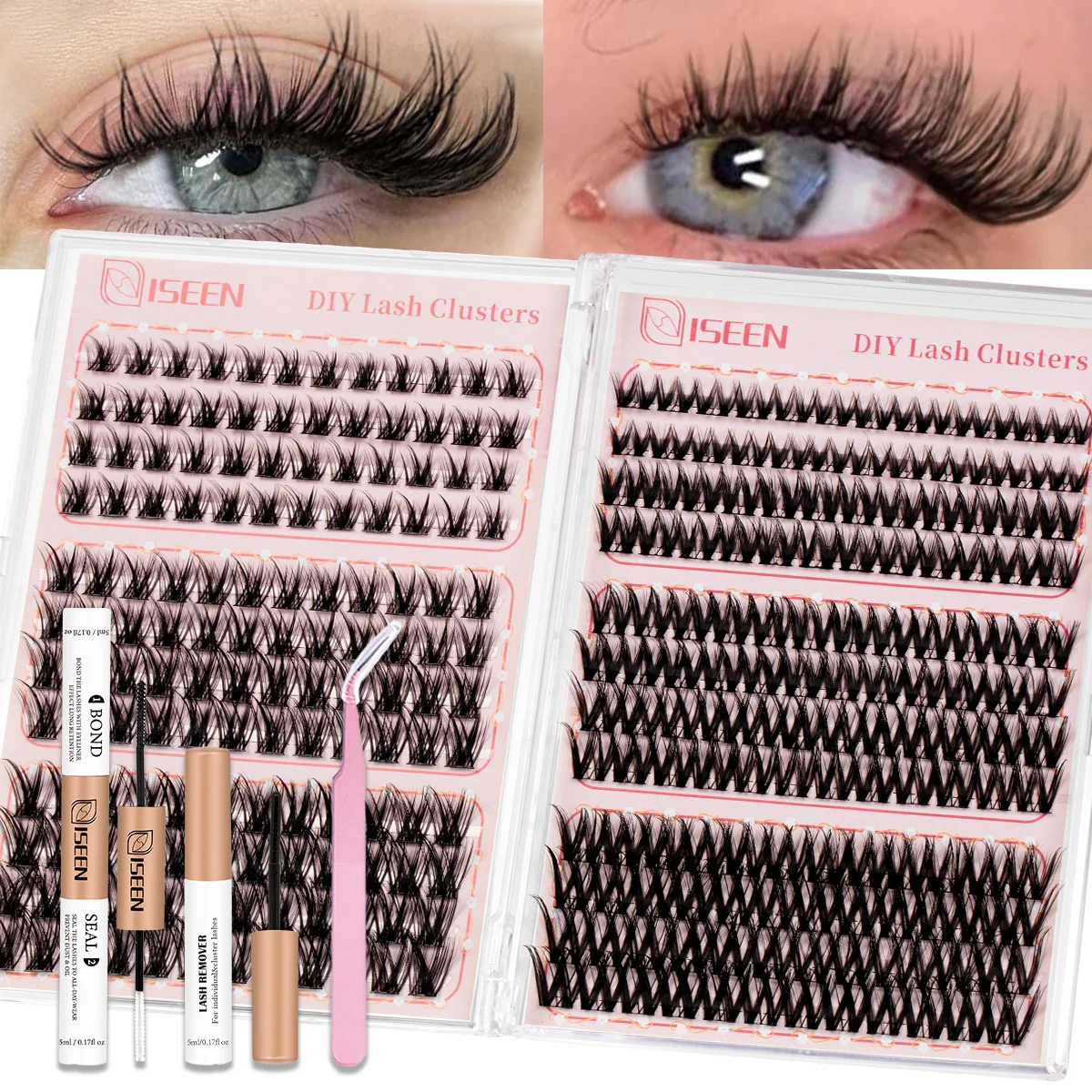 Clusters de cils bricolage Kit d'extension de cils naturels individuels vaporeux Styles de mélange doux pour les débutants avec outil de maquillage de liaison et de joint