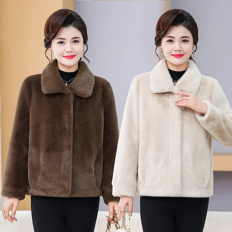 Damska kurtka z futra norek, zimowa, dla kobiet w średnim i starszym wieku, płaszcz z futra dla mam, gruba odzież wierzchnia, kurtka z futra norek, krótkie topy damskie.