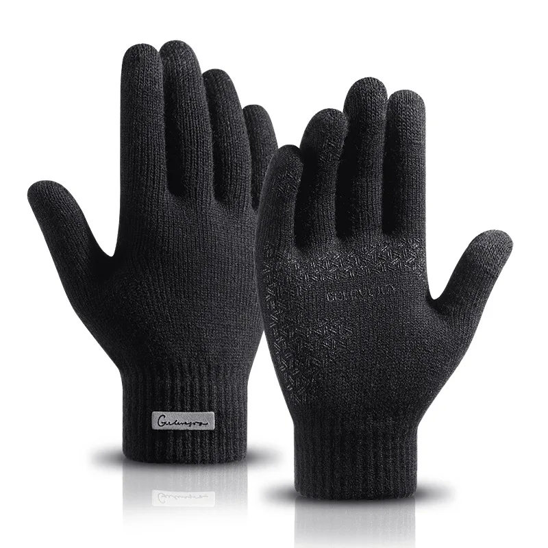 Arctic Velvet Knitted Gloves for Warm Men in Autumn Winter Plush Thick Anti Pilling Wool Touch Screen Anti Slip and Windproof