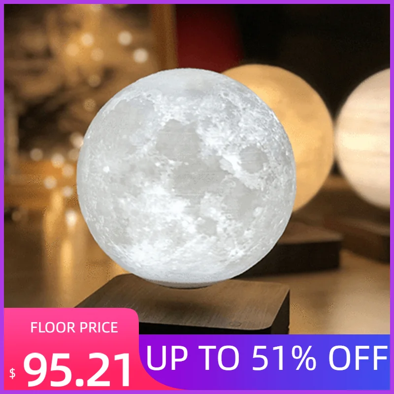 New LED Night Lamp Levitating Creative 3D Touch Magnetic Levitation Moon Lamp Night Light Rotating LED Moon Floating Lamp