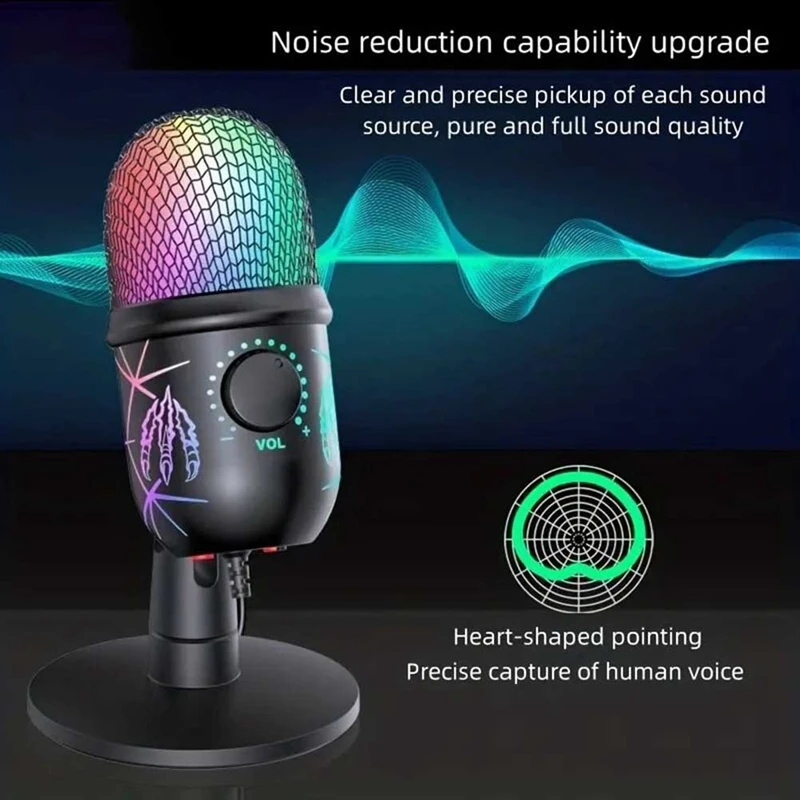 طقم ميكروفون RGB لتسجيل الألعاب ، لعبة الأسلاك ، التسجيل المباشر ، بث الاستوديو ، الكمبيوتر المحمول ، الرياضات الإلكترونية