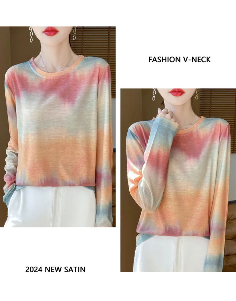 2025 New Summer Thin Silk Knitted Short-sleeved T-shirt Women's Sleeveless Wool Loose Printed T-shirt