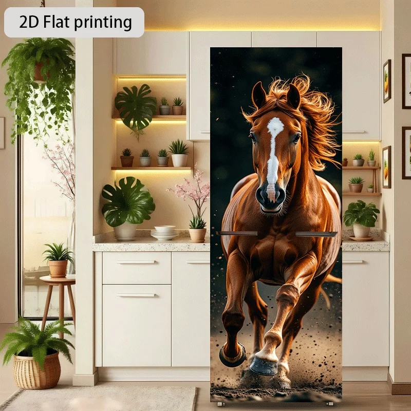 Printing Refrigerator Sticker 60×180cm Galloping Stallion Through Dust Themed Design Self-Adhesive Wall Decal Wallpaper Modern