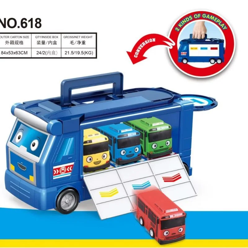 New Korean Tayo The Little Bus Slingshot & Pull-Back Car Diy Track Scene Toy Set Tayo Cartoon Car Children'S Toy Gift Collection