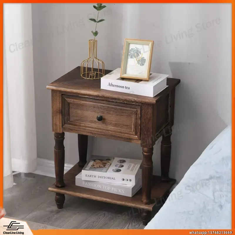 

Solid Wood Nightstand Distressed Finish American Vintage Bedside Table Rustic Small End Table Bedroom Storage Cabinet