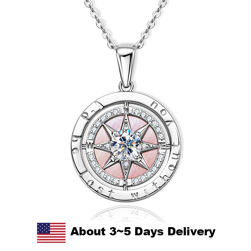 

925 Sterling Silver Necklace Exquisite Compass Pendant Necklaces for Women Men Sparkling Cubic Zirconia Jewelry Gift USA Stock