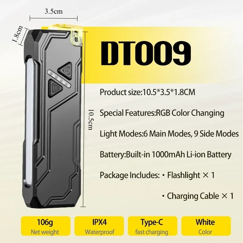 متعدد الألوان التخييم ضوء مرفق مغناطيسي USB قابلة للشحن الألومنيوم البناء الأبيض الأرجواني الضوء الرئيسي 7 ألوان الجانب مصباح