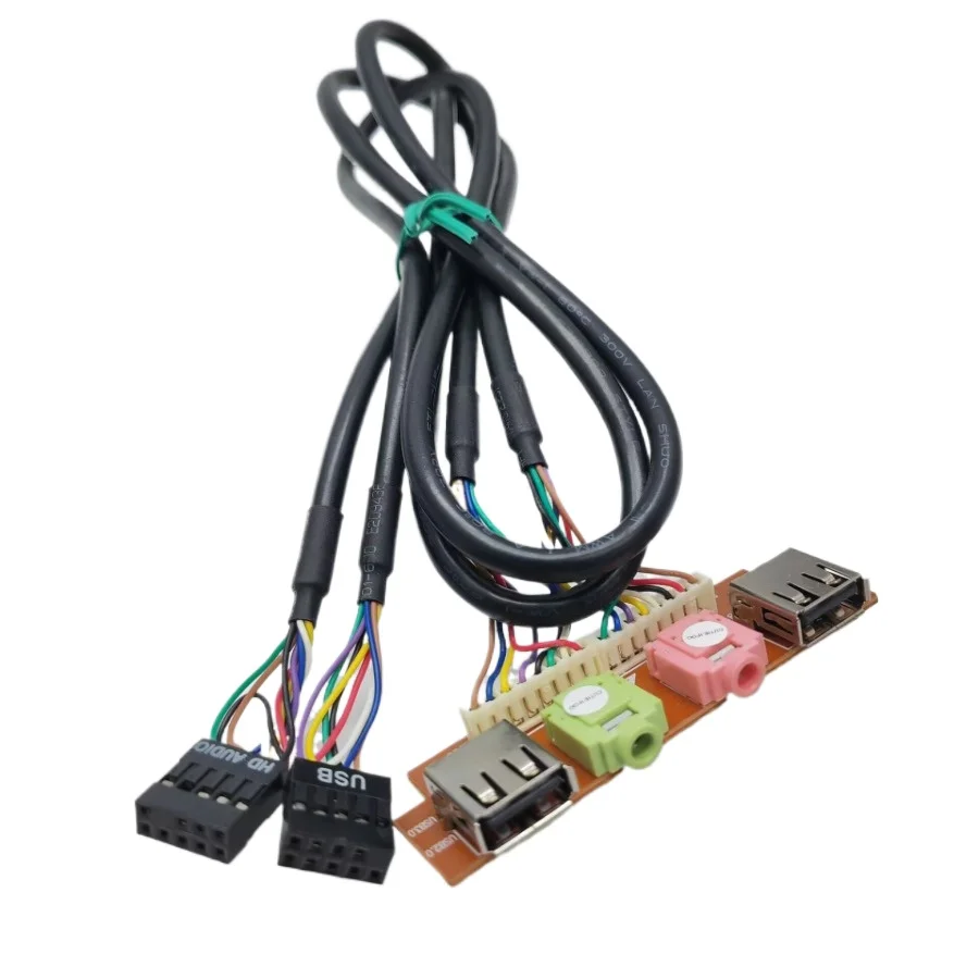 Caja de host para computadora de escritorio, chasis, panel frontal, E/S USB2.0 AC97/HD, micrófono de Audio, auriculares, Cable de enchufe de 3,5mm, 75mm