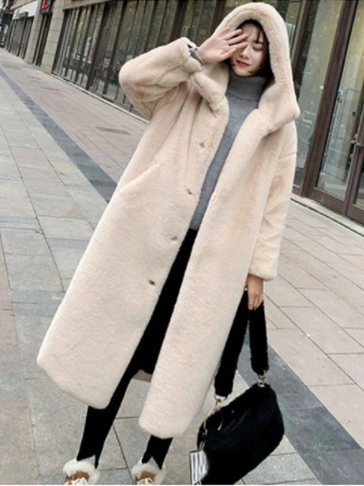 2024 Winter Parka Jacket Faux Fur Coat Women Thick Hooded Fur Jackets Long Loose Overcoat Female Furry Warm Faux Fur Zip Jacket