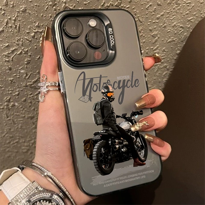 Trend Cool Biker Motorcycle Matte Laser Phone Case For Xiaomi Mi 14 13 12 12T 13T Pro 11 Lite Poco F5 X5 X6 M6 Pro 4G Hard Cover