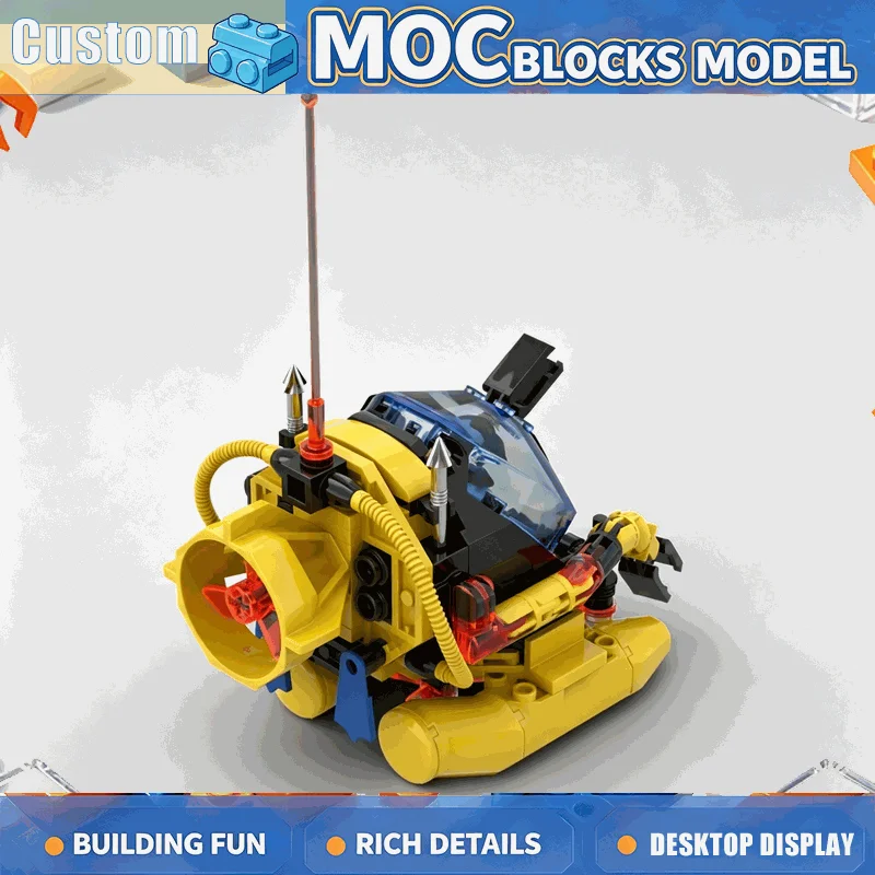 111Pcs Yellow Deep Sea Exploration Submersible Building Blocks With Clear Cockpit Robotic Claws DIY Assembly Model Display Gift