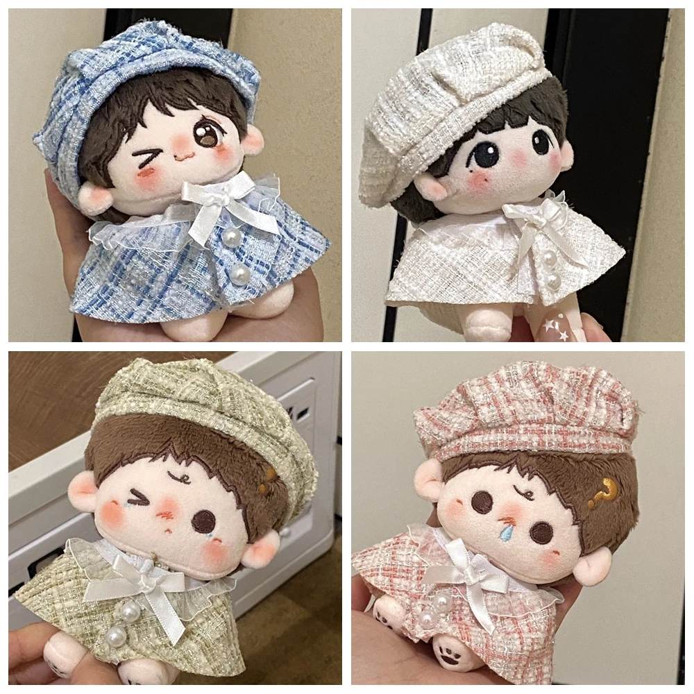 

10cm Cotton Doll Clothes High Custom Cloak Set Checkered Printed Beret Idol Doll Clothes Replacement Accessories