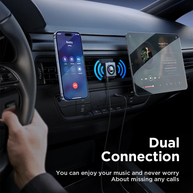 Joyroom Bluetooth 5.3 AUX Car Adapter Dual Mics HiFi Deep Bass Sound Noise Cancelling Bluetooth Receiver Car Music Hands-Free