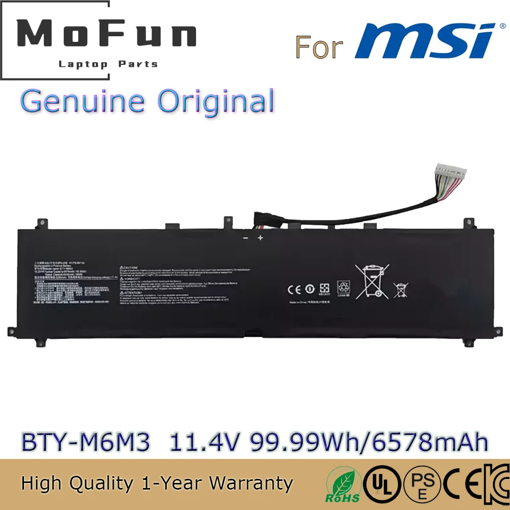 

Оригинальный аккумулятор BTY-M6M3 11,4 В, 99,99 Втч для Msi Raider GE78HX MS-15M1/15M2 MS-17S1/17S2