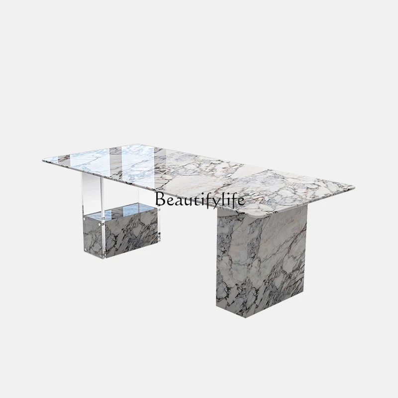 

European-Style Household Rectangular Light Luxury Minimalist Natural Marble Suspension High-End Table Meal