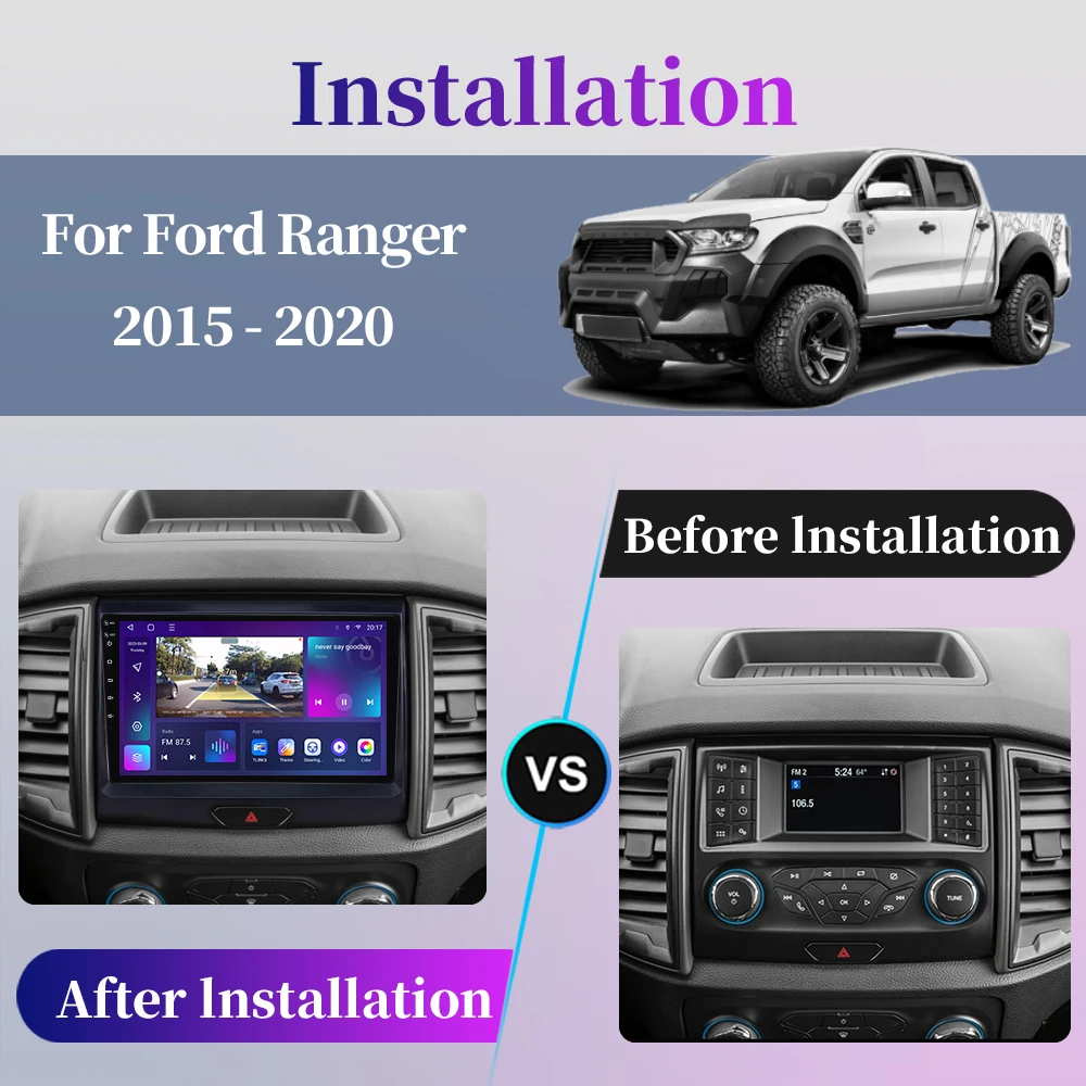 Android Car Radio For Ford Ranger 2015 - 2020 Multimedia Video Player GPS Navigation Carplay QLED Touch Screen DSP Auto Stereo