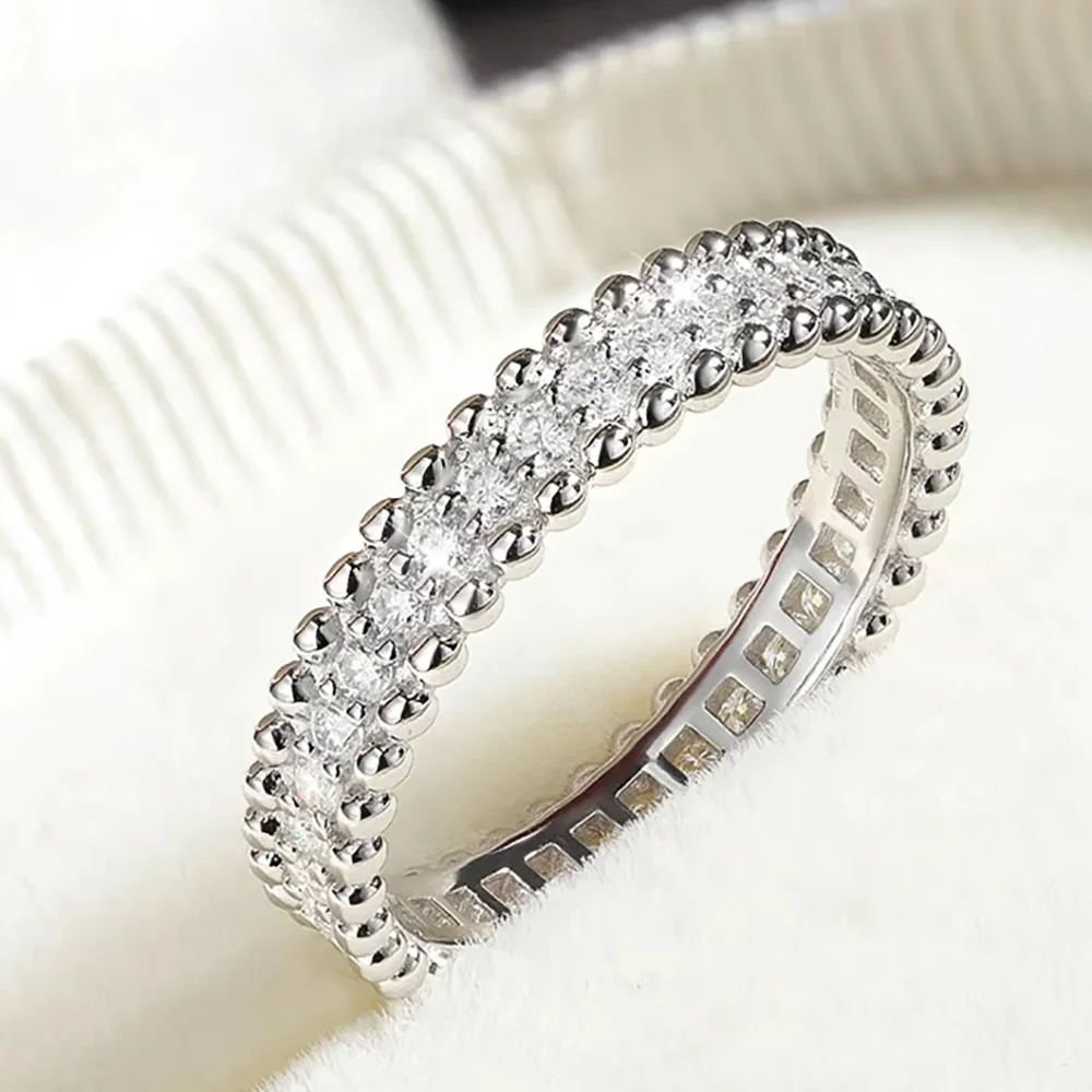 FEOBUR Full Moissanite Rings for Women Man Diamond Eternity Wedding Band 925 Sterling Silver Couple Dating Promise Ring Jewelry