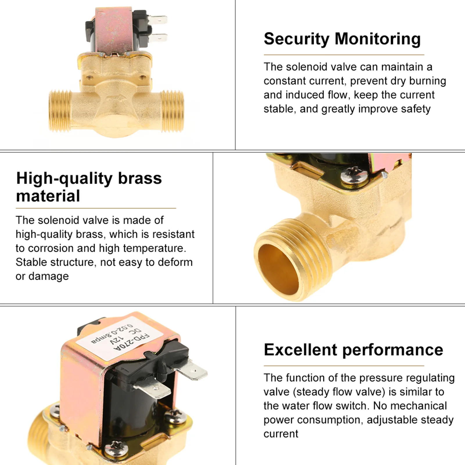 

Электромагнитный клапан для воды 1/2 дюйма, 12В, нормально закрытый, латунный, для управления подачей воды, 1/2 электромагнитный клапан