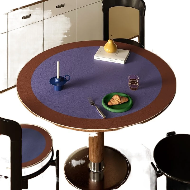 

Dopamine medieval leather round table mat waterproof and oil-proof leave-in thermal insulation mat dining table mat light