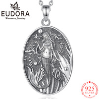 Eudora New 925 Sterling Silver Mermaid Necklace Vintage Embossed Marine Animal Pendant Women Fashion Jewelry Exquisite Gift