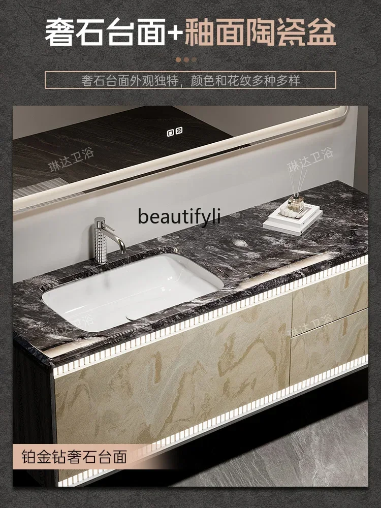 

Light luxury bathroom cabinet combination high-end customized intelligent washbasin sink cabinet solid wood3286