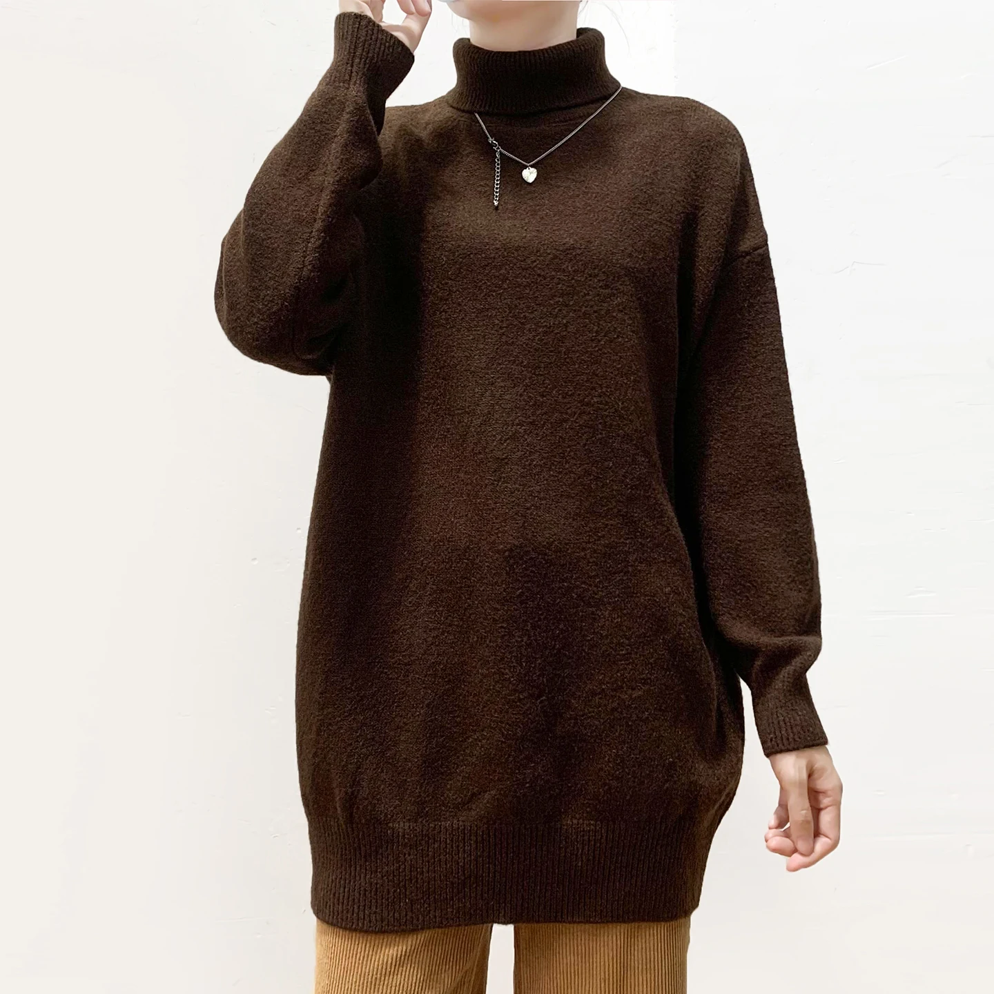 

Thiened свитер с высоким воротником, женский теплый повседневный базовый свитер, зимнее пальто свободного покроя, длинное пальто средней длины све